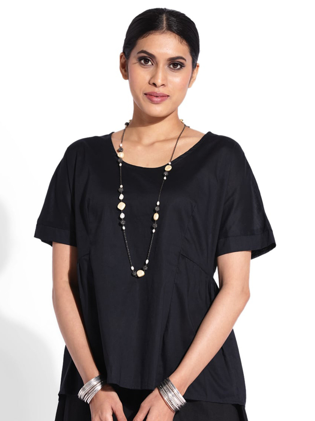 Buy GRASS By Gitika Goyal Round Neck Boxy Cotton Top Tops for Women
