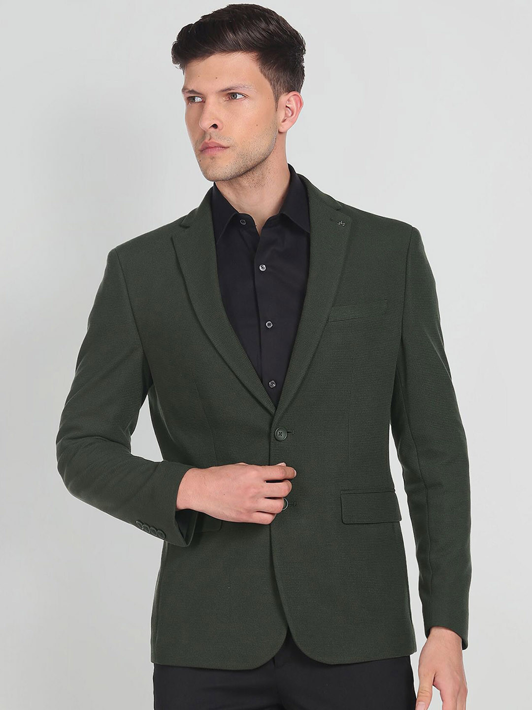 Men's Dark Green Slim Fit Single Breasted Blazer
