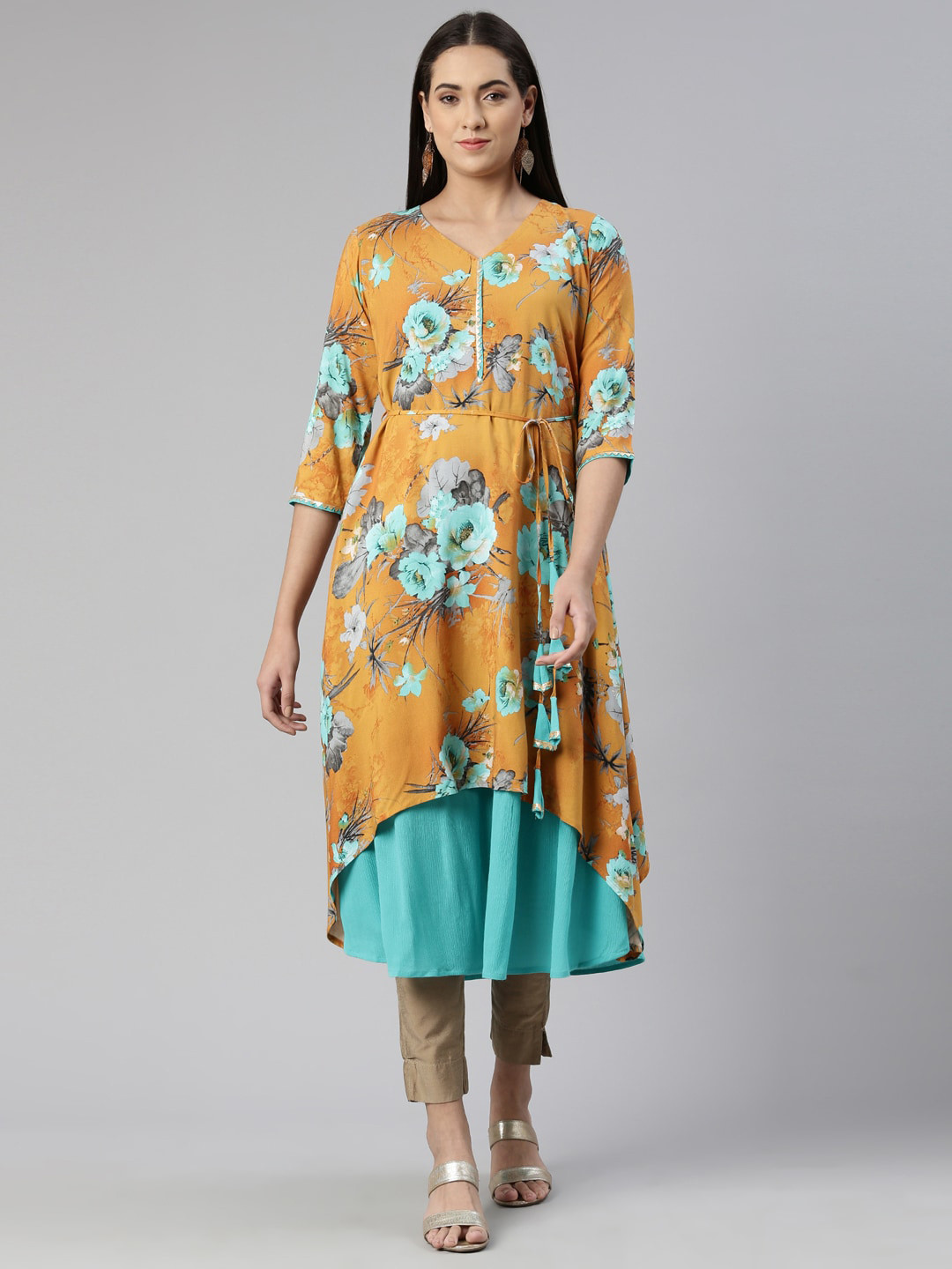 Buy Neerus Floral Printed Layered Ethnic Midi Dress Ethnic Dresses