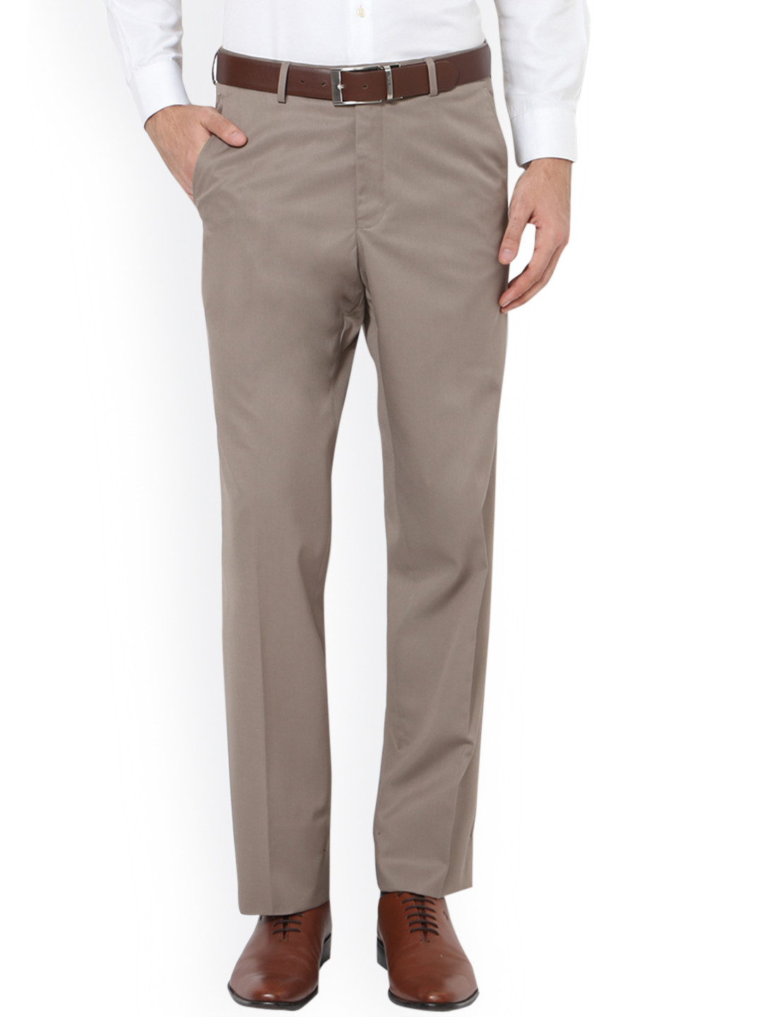 Buy Van Heusen Men Khaki Regular Fit Solid Regular Trousers Trousers