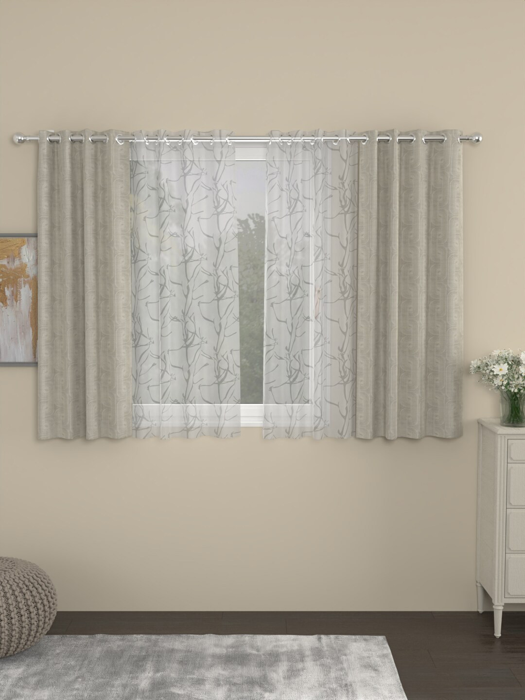 Buy ROSARA HOME Unisex Beige Curtains And Sheers Curtains And Sheers