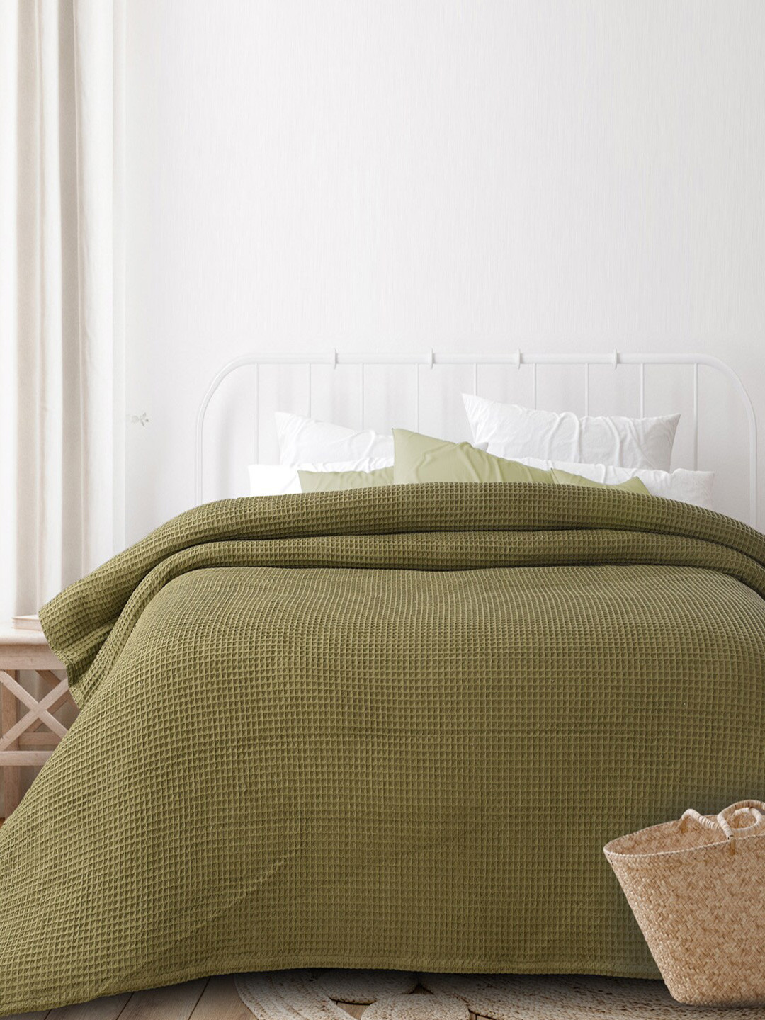 Buy AVI Living Olive Green Geometric Mild Winter 400 GSM Double Bed
