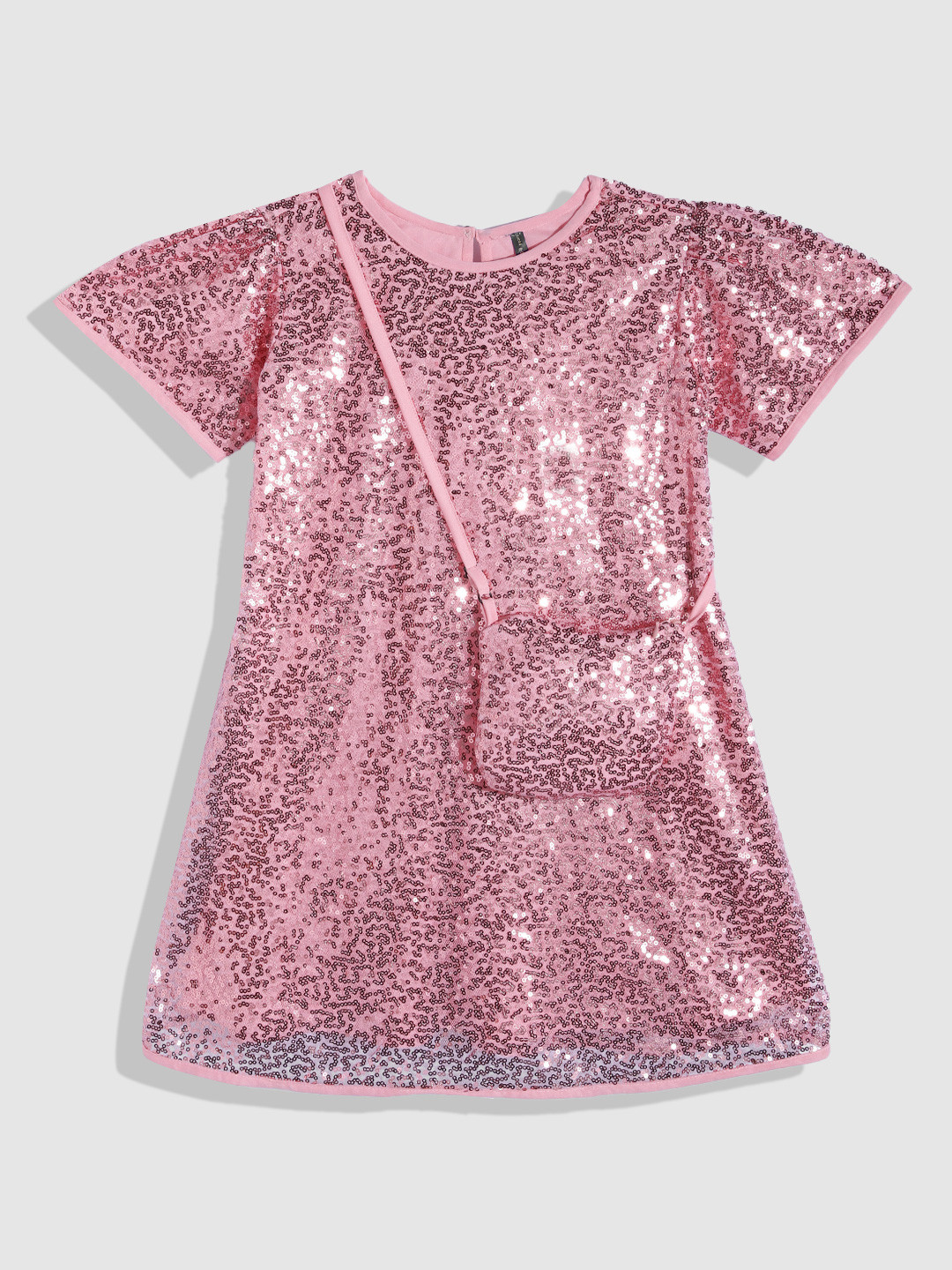 Buy YK Girls Embellished Sequined Net A Line Dress With Bag Dresses