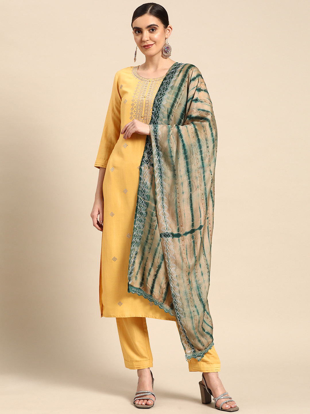 Buy Sangria Embroidered Sequinned Kurta With Trousers & Dupatta Kurta