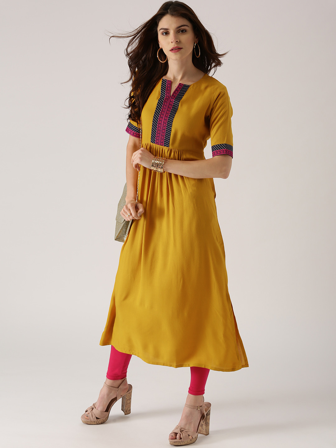 Buy Libas Women Mustard Yellow Solid A Line Kurta Kurtas for Women 2147135 Myntra