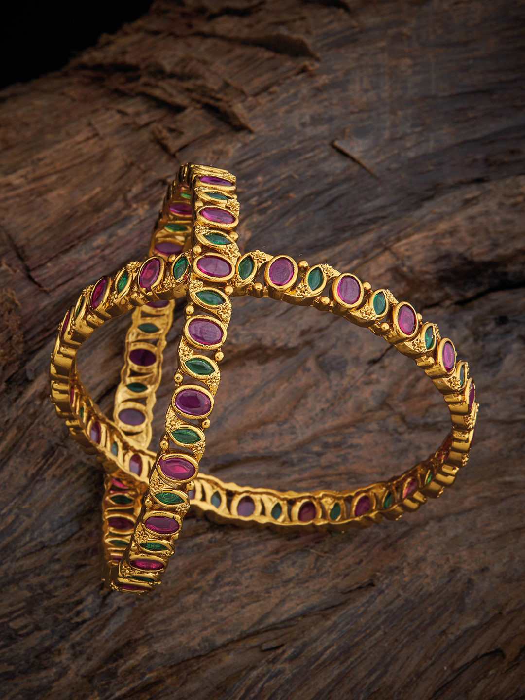 Buy Kushal's Fashion Jewellery Set Of 2 Stone Studded Antique Bangles