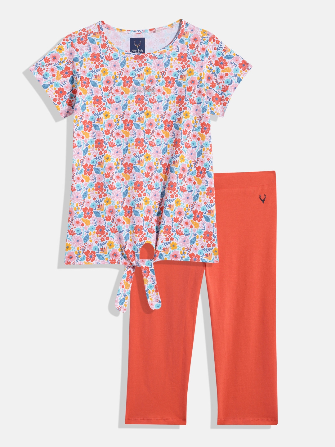 Buy Allen Solly Junior Girls Floral Print Top & Trousers With Waist Tie ...