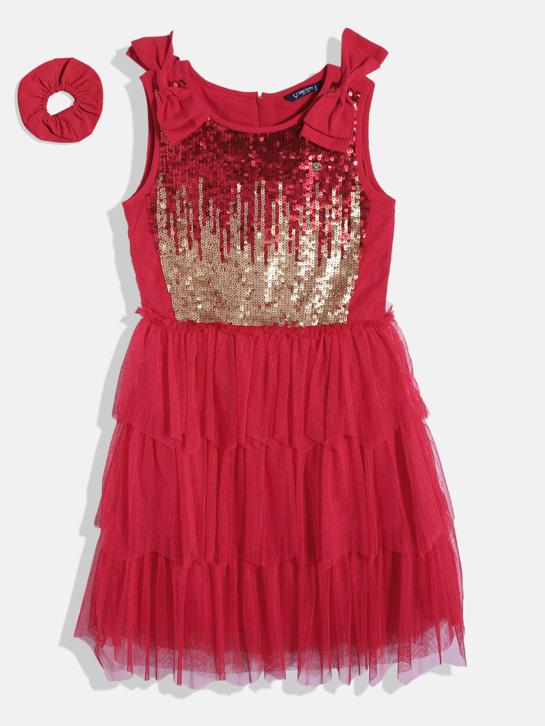 Babyhug Sleeveless Premium Satin 5 Layers Fit & Flare Party Dress With Pleated Ruffles on Yoke and Cotton Lining - Dark Pink main image 1