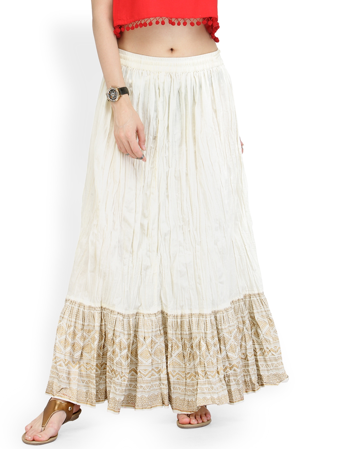 Buy Varanga Off White Gold Maxi Pure Cotton Skirt - Skirts for Women ...