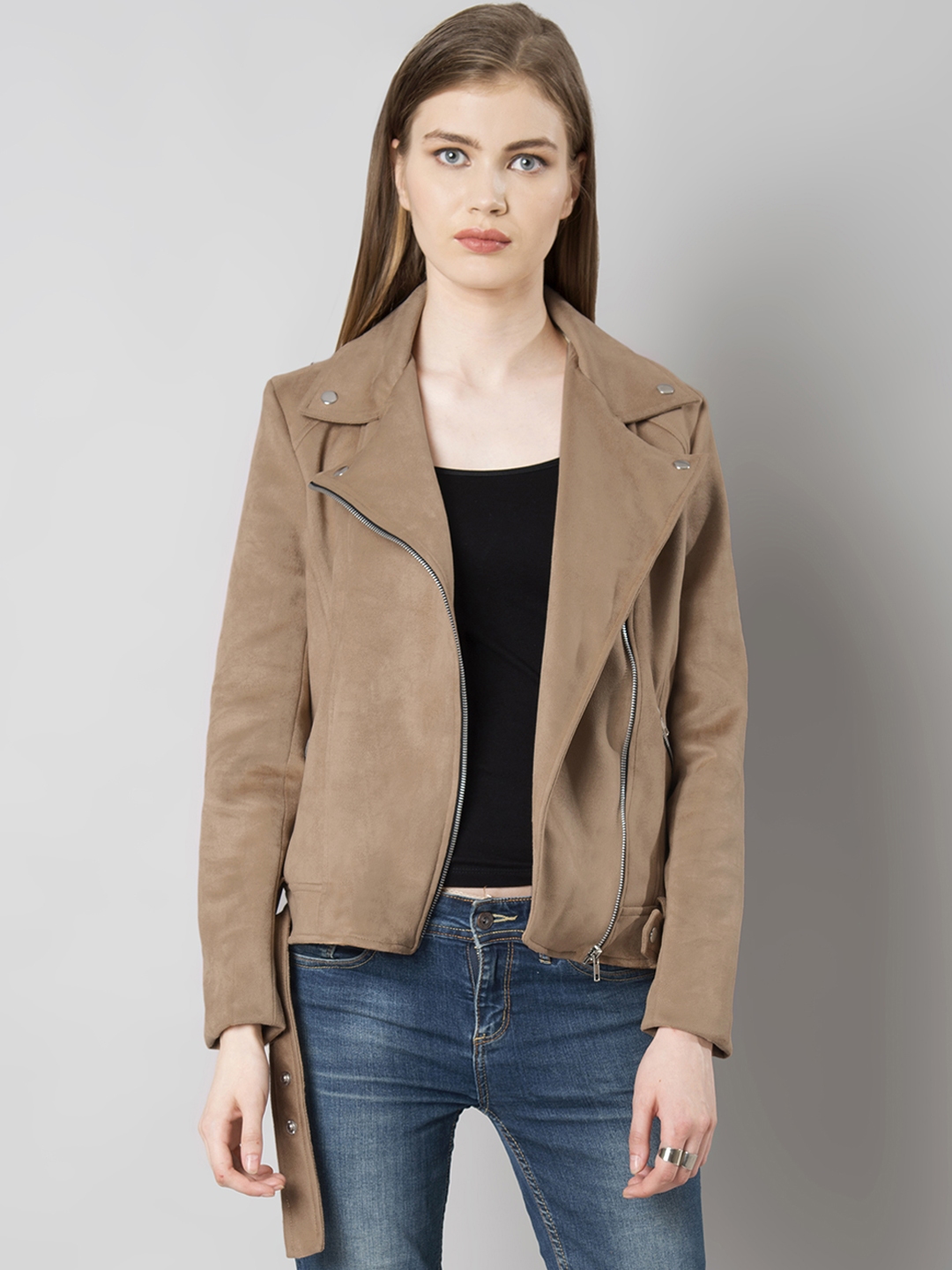 suede biker jacket beige