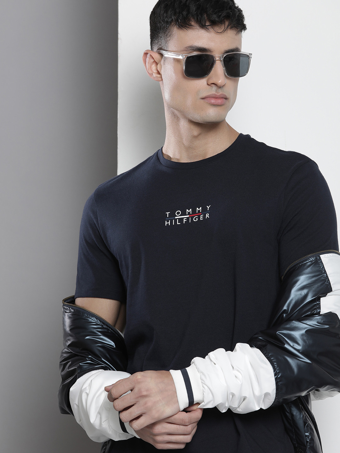 Buy Tommy Hilfiger Men Brand Logo Print Indigo Pure Cotton T Shirt