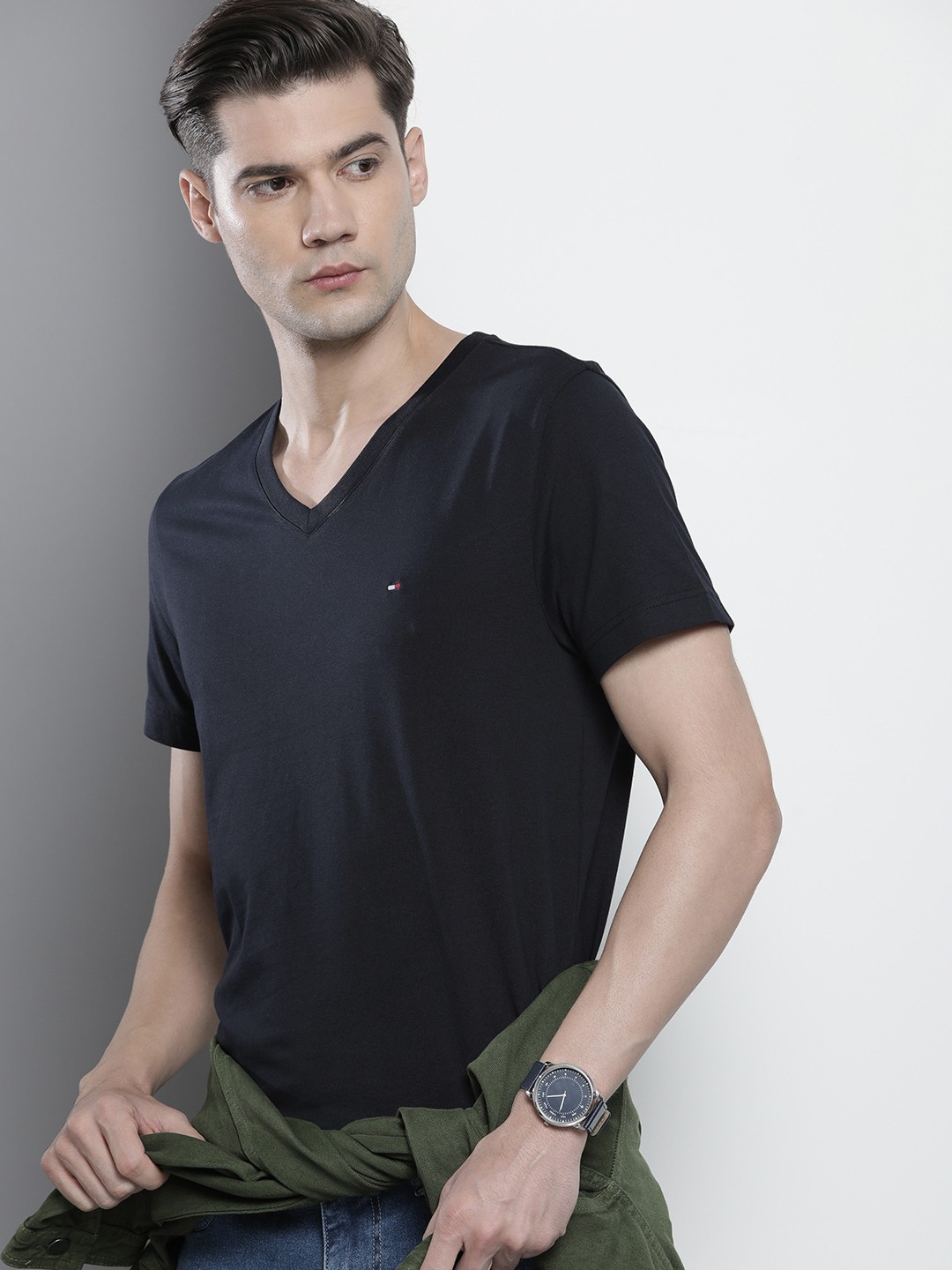 Buy Tommy Hilfiger Men Pure Cotton V Neck Slim Fit T Shirt - Tshirts ...