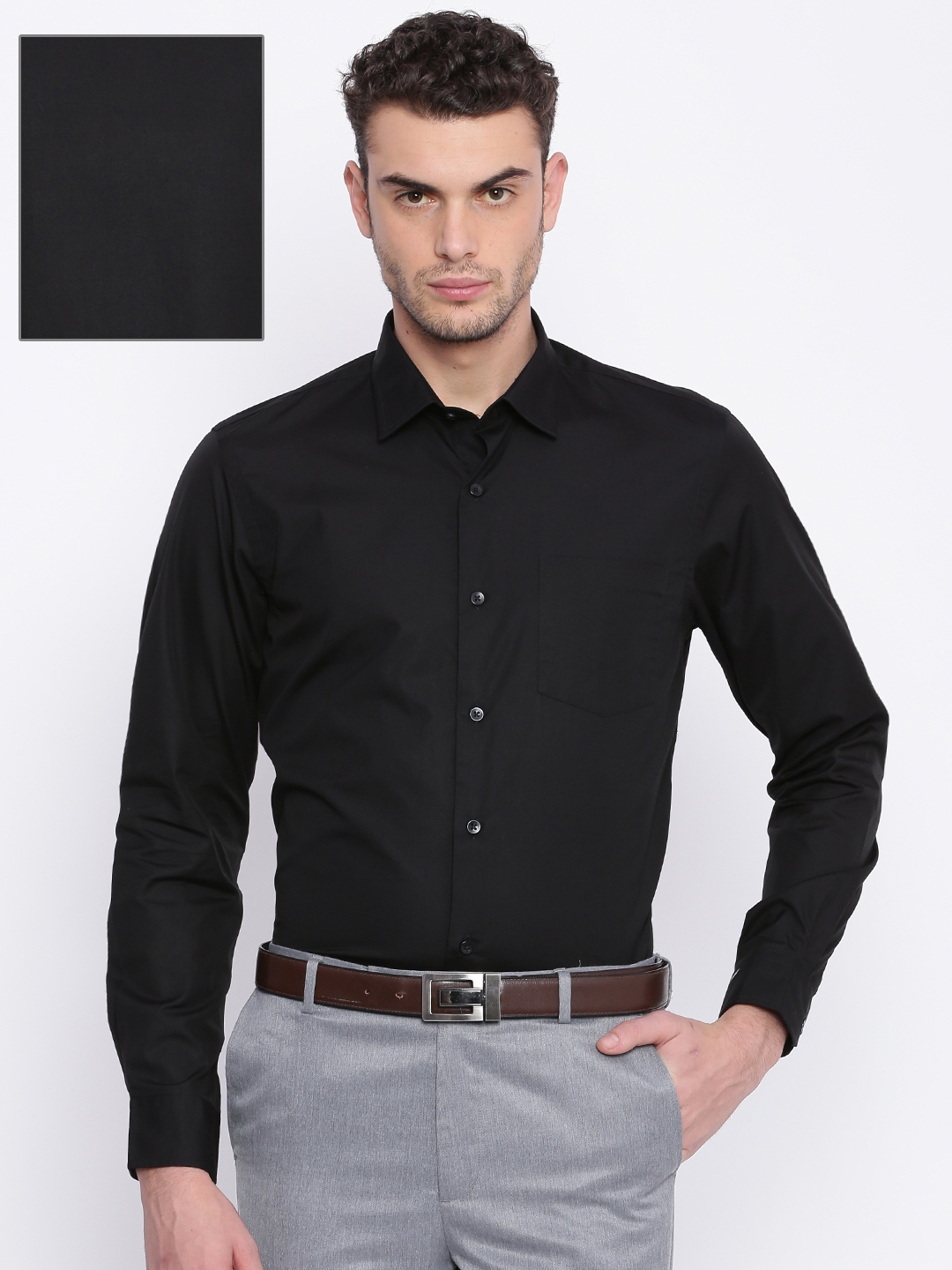 Buy Arrow Men Black Slim Fit Solid Formal Shirt - Shirts for Men ...