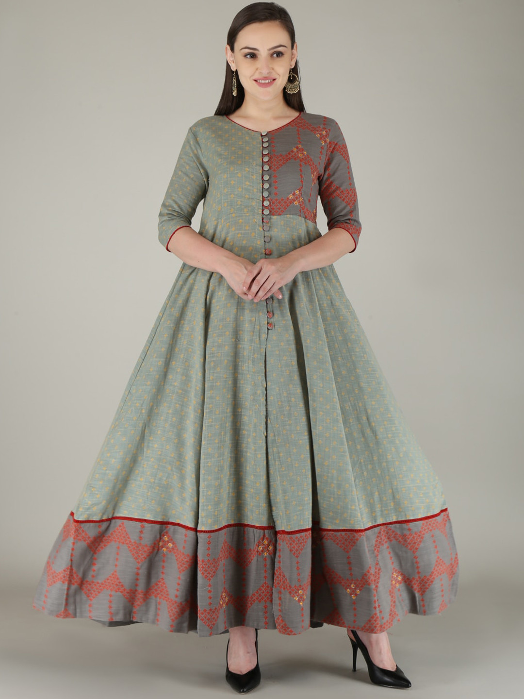 Women's Mustard Ethnic Motifs Printed Anarkali Kurta
