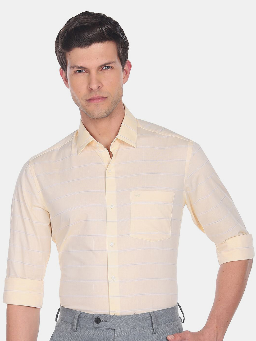 Men'S Brown Horizontal Striped Formal Shirt