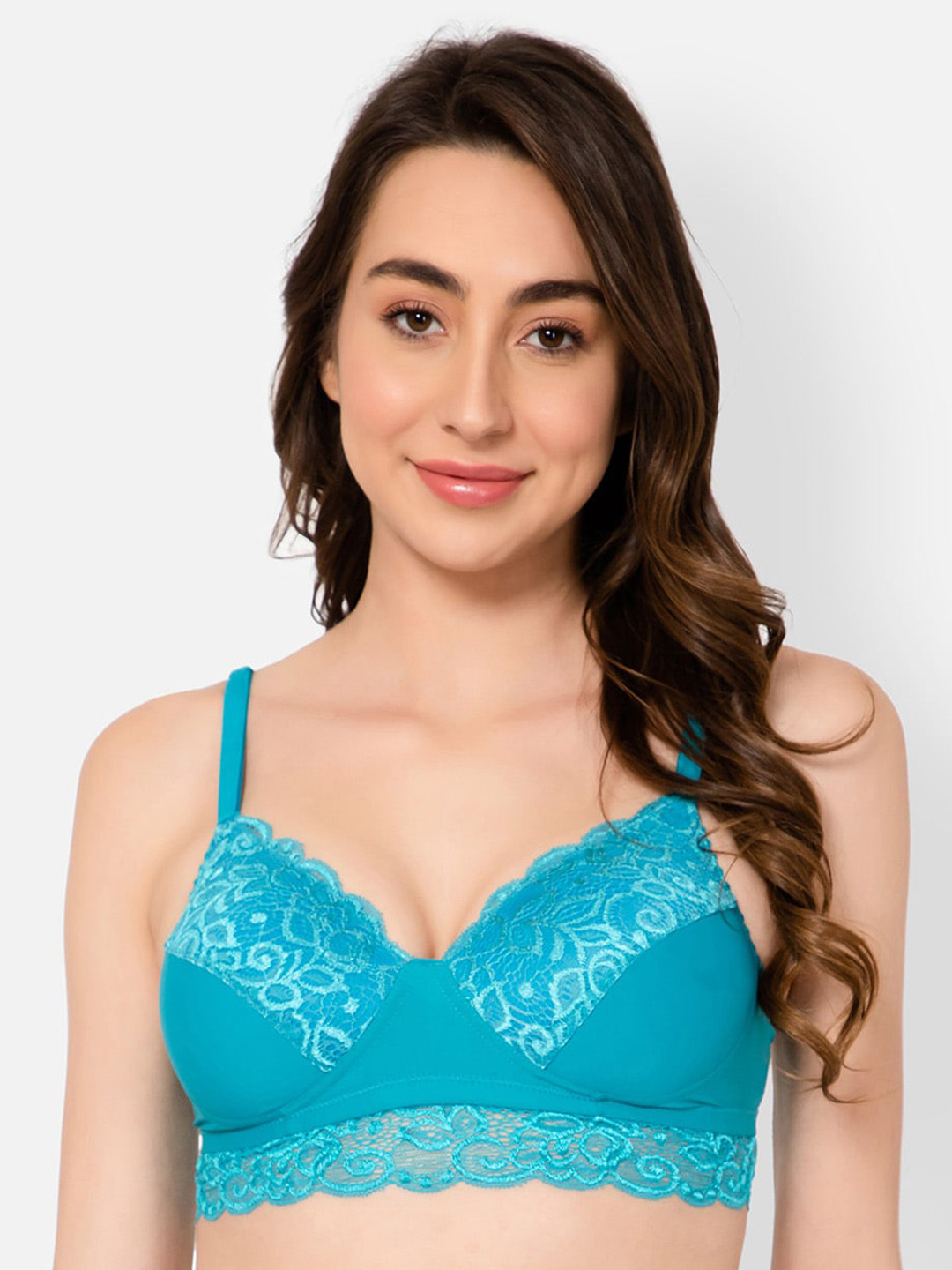 Buy Clovia Blue Floral Bralette Heavily Padded Non Wired Bra Bra for