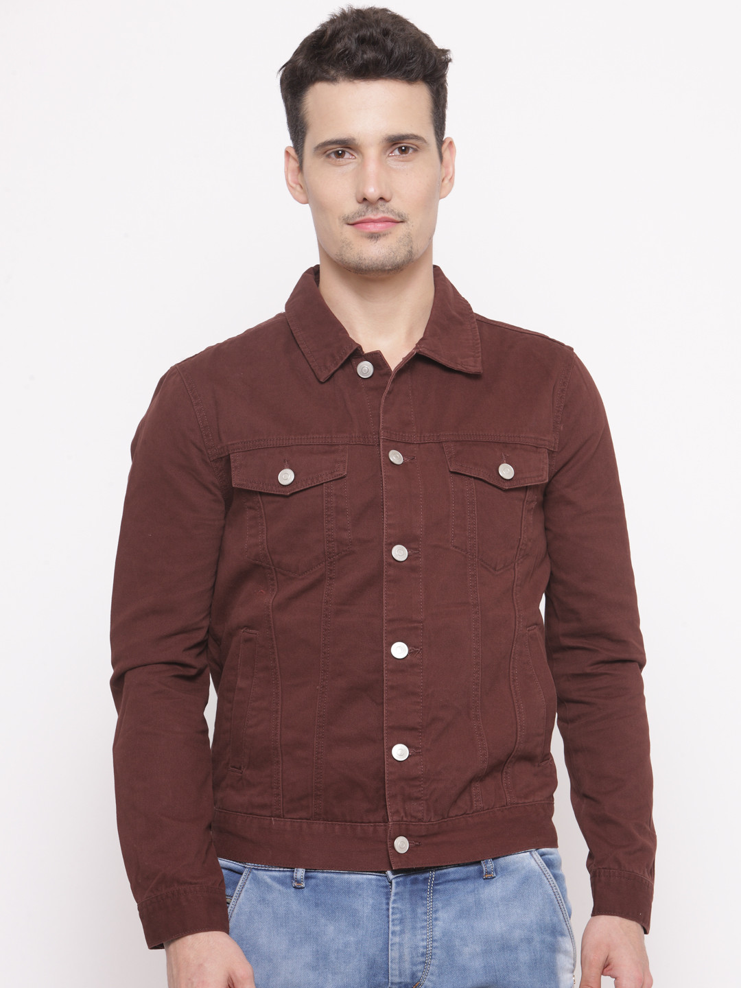Buy FOREVER 21 Men Rust Brown Solid Denim Jacket Jackets for Men 2149658 Myntra