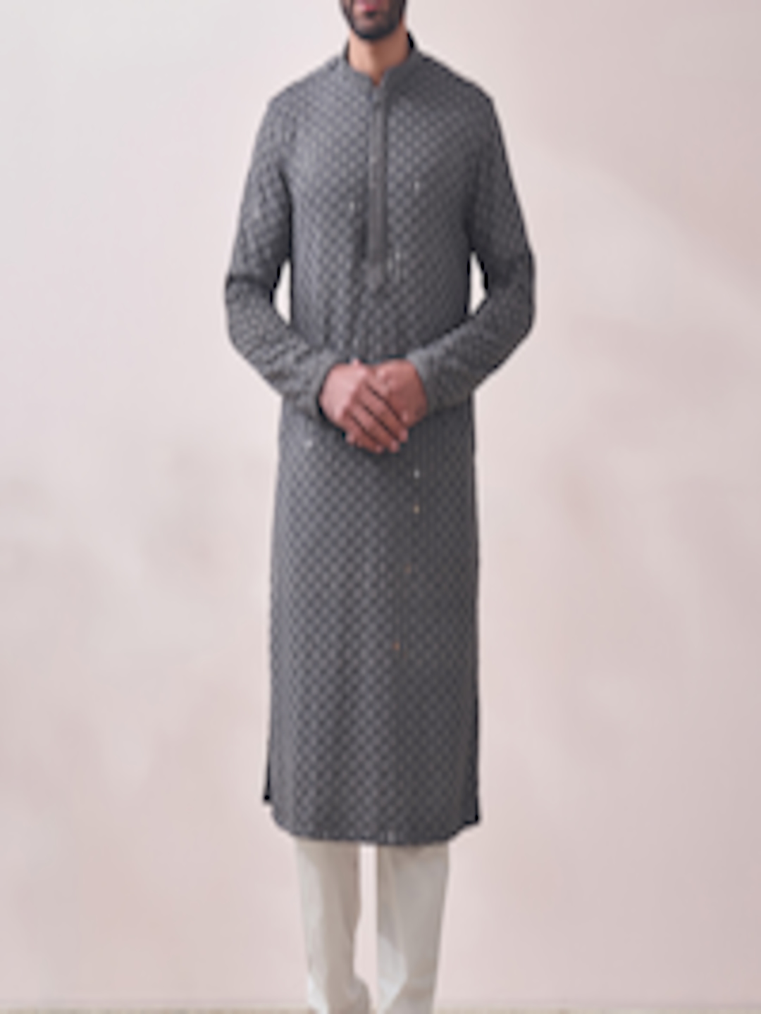 Buy Manyavar Men Floral Embroidered Kurta With Pyjamas - Kurta Sets for ...