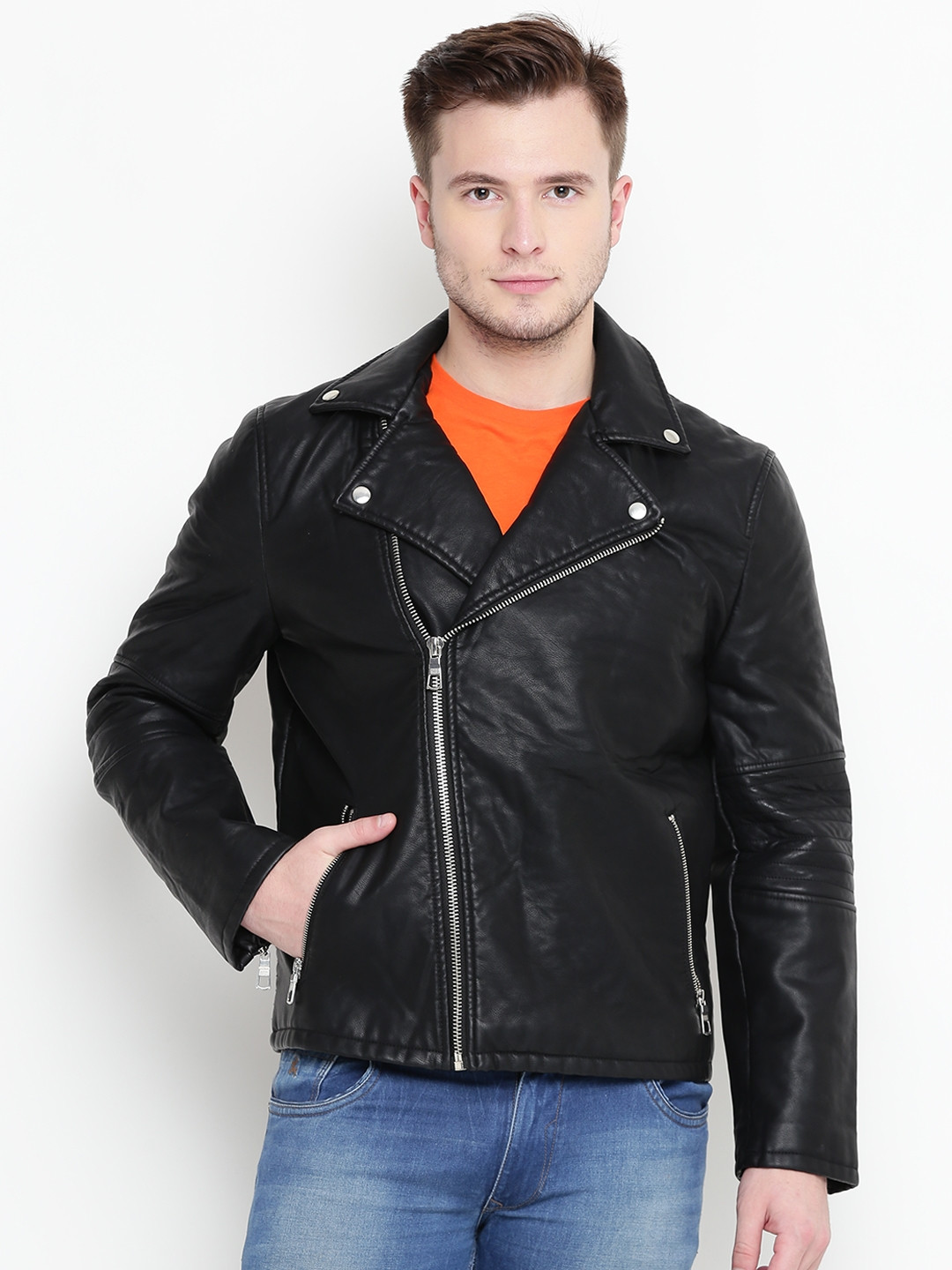 Buy FOREVER 21 Men Black Faux Leather Biker Jacket Jackets for Men