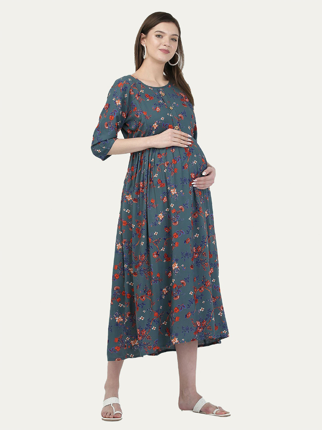 Buy MYLO ESSENTIALS Floral Printed Maternity A Line Dress With Zipper