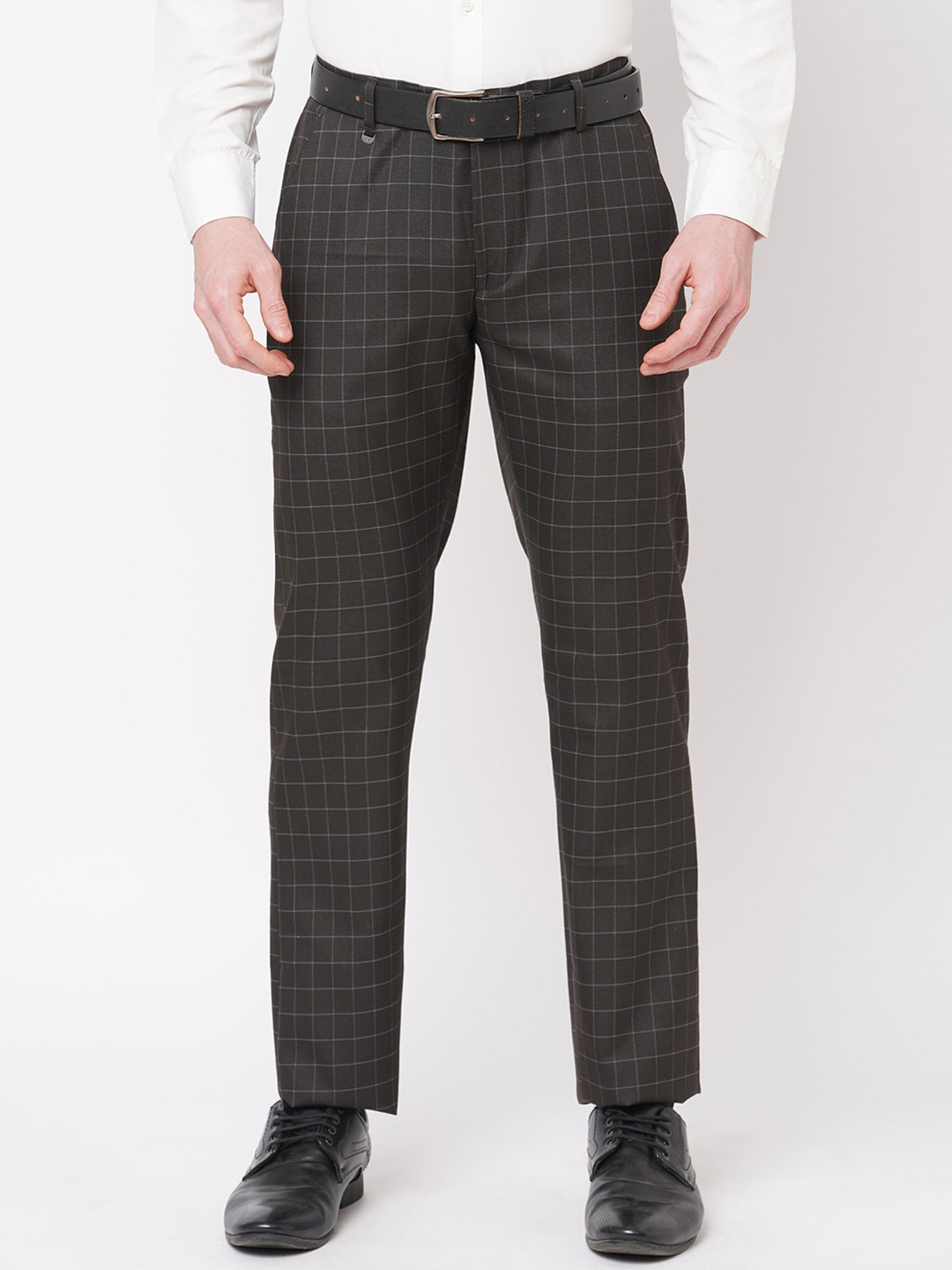 Buy Solemio Men Checked Original Slim Fit Formal Trousers - Trousers ...