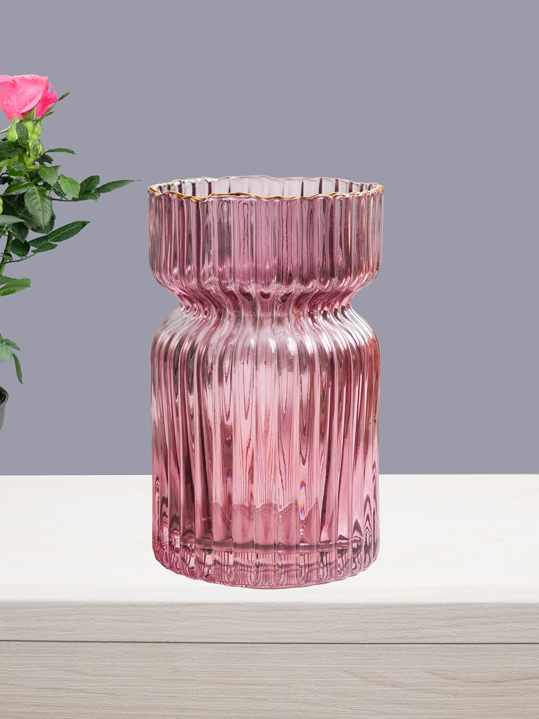 Buy Nestasia Purple Textured Hourglass Glass Vase Vases for Unisex
