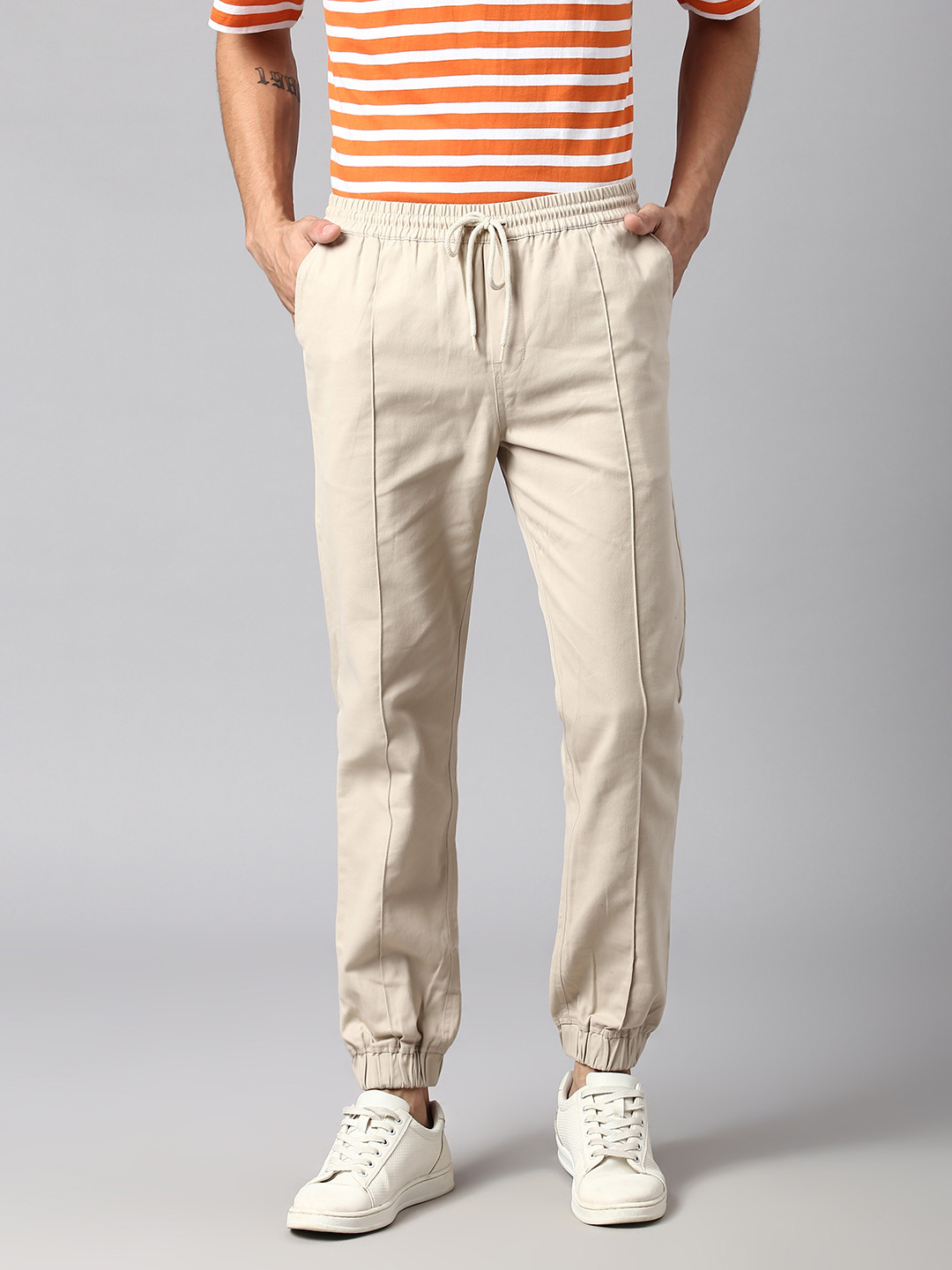 Buy Hubberholme Men Beige Cotton Smart Slim Fit Easy Wash Joggers