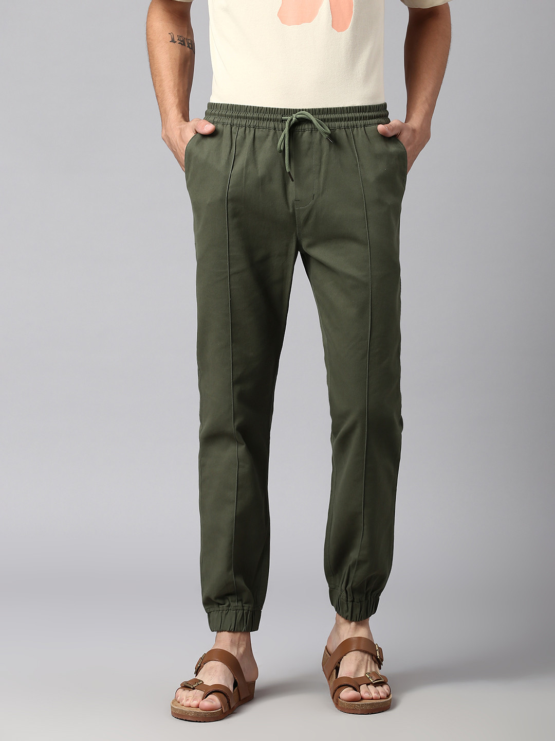 Buy Hubberholme Men Smart Slim Fit Easy Wash Cotton Joggers Trousers