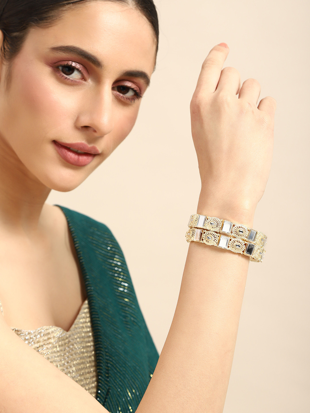 Buy Anouk Set Of 2 Kundan & Mirror Work Bangles Bangle for Women