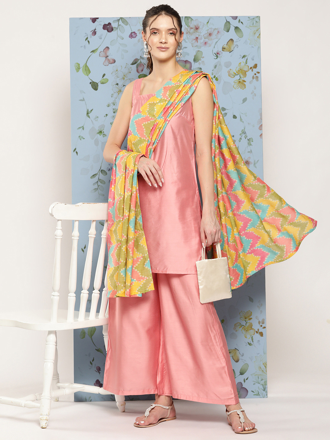 Buy HERE&NOW Shoulder Straps Solid Straight Kurta With Palazzos ...
