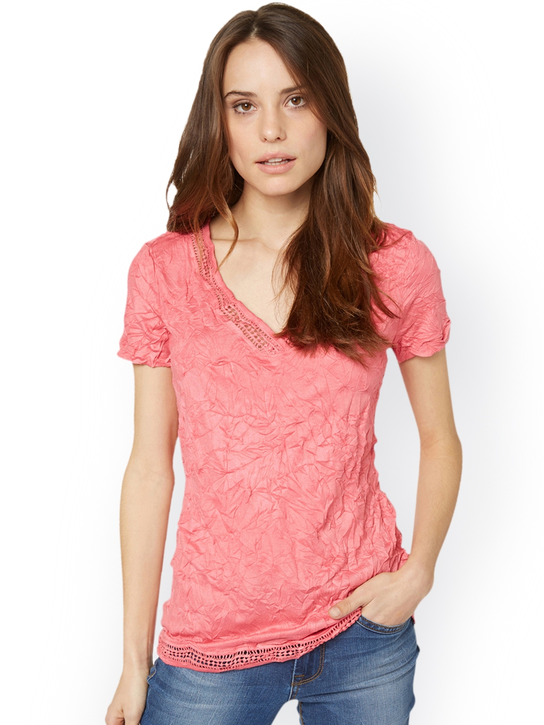 Buy Tom Tailor Women Pink Solid Top With Crease Effect - Tops for Women ...