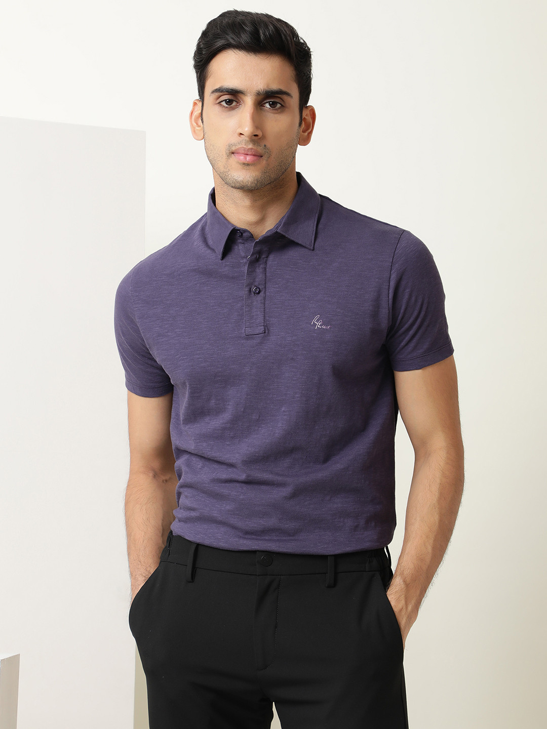 Buy RARE RABBIT Men Cotton Polo Collar Extended Sleeves Slim Fit T ...
