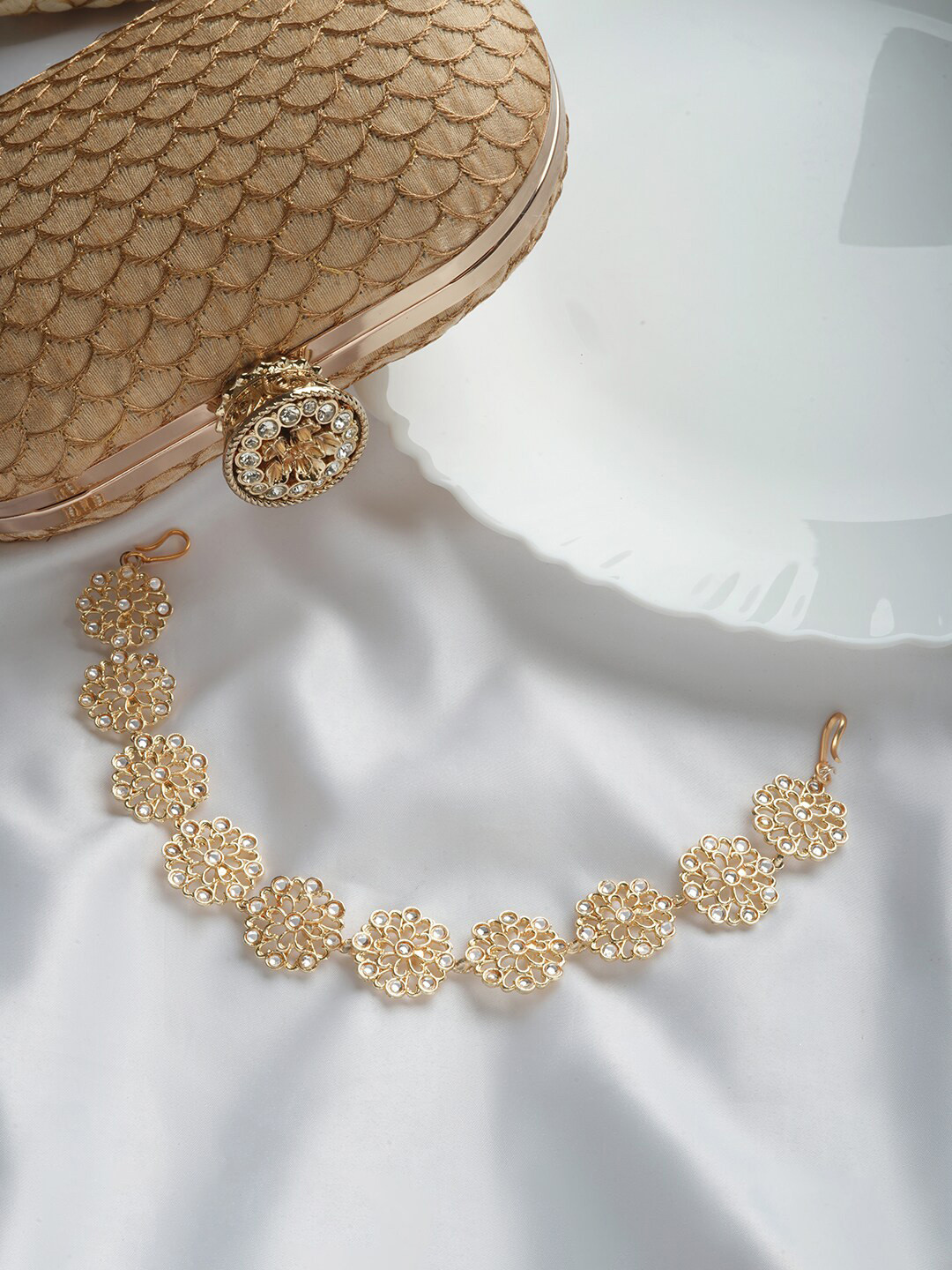 Buy TEEJH Gold Plated Stone Studded Maathapatti Head Jewellery for