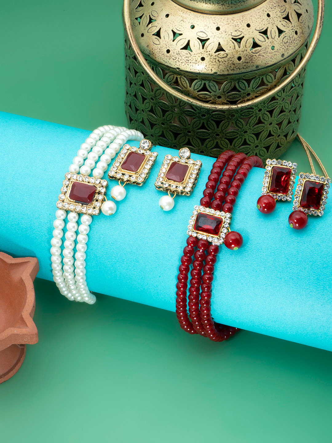 Buy Yellow Chimes Set Of 2 Gold Plated Beaded Jewellery Set Jewellery