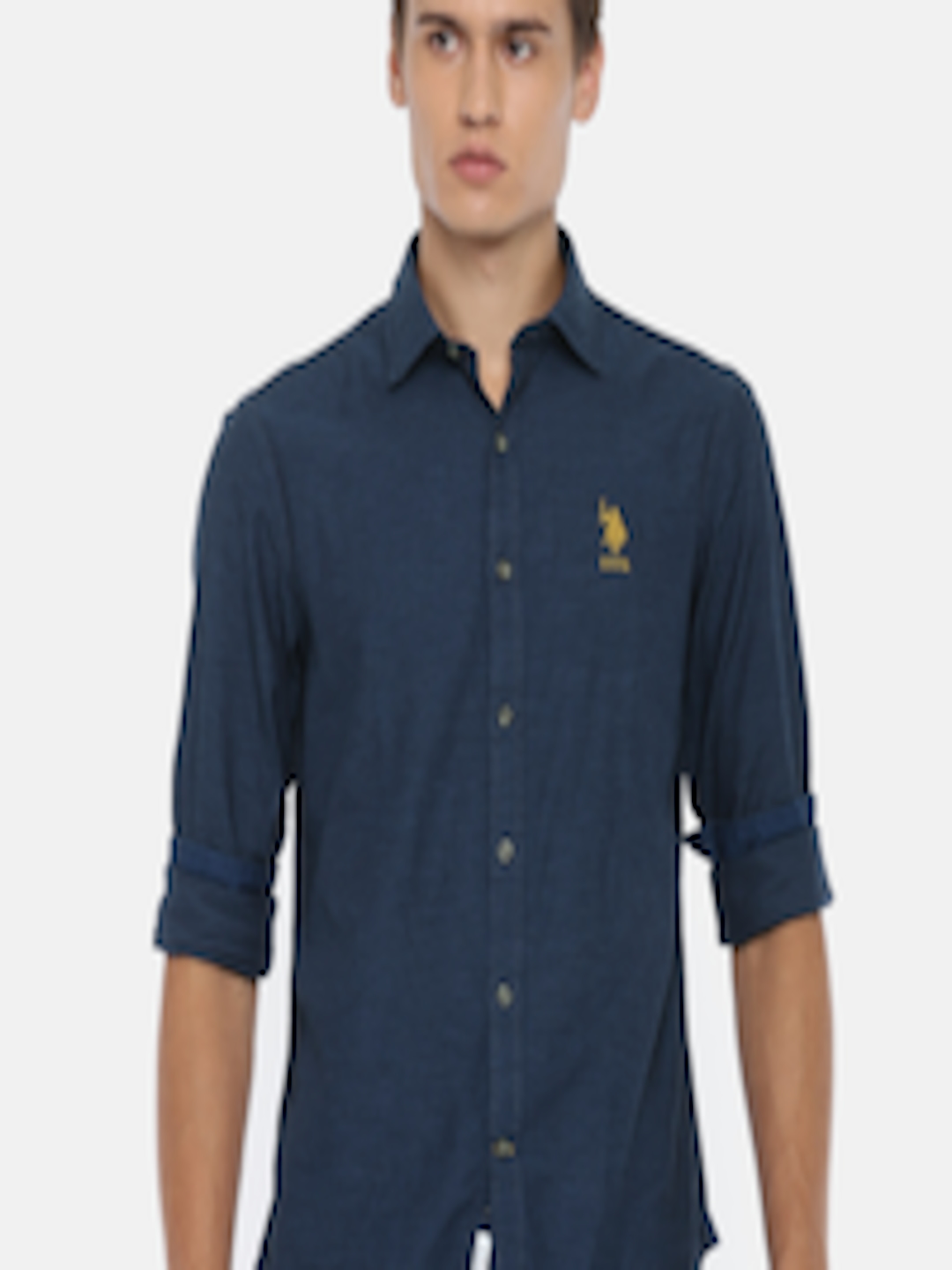 Buy U.S. Polo Assn. Men Navy Blue Slim Fit Solid Casual Shirt - Shirts ...