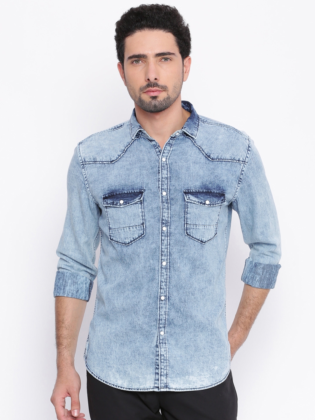 Buy Nature Casuals Men Blue Slim Fit Faded Casual Shirt - Shirts for ...