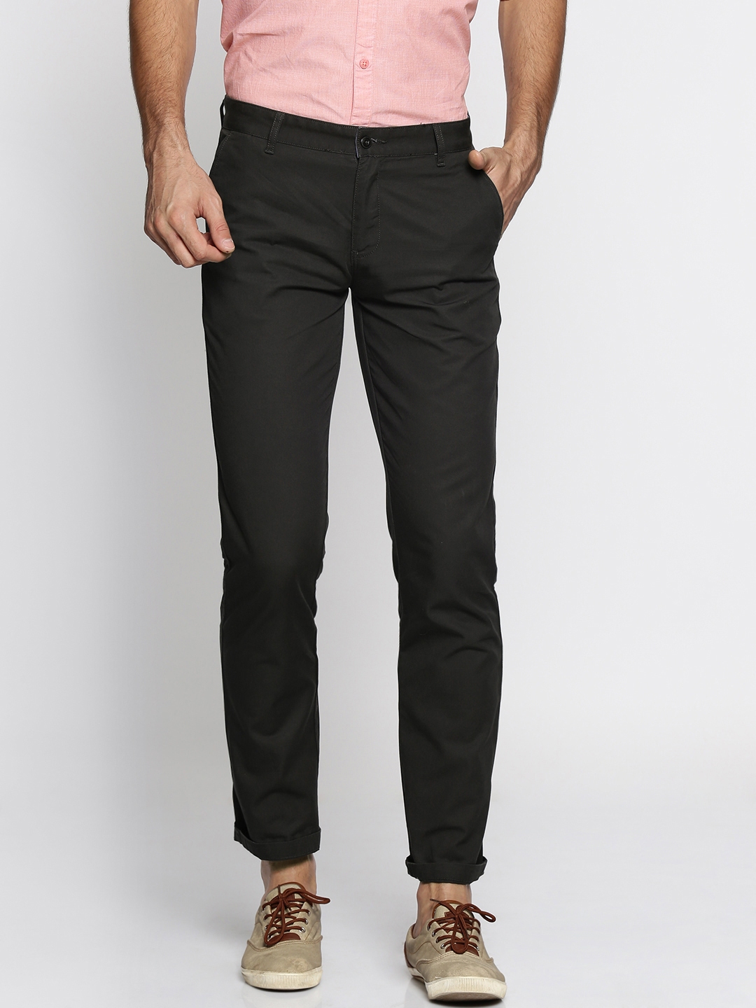 Buy British Club Men Charcoal Grey Slim Fit Solid Chinos - Trousers for ...