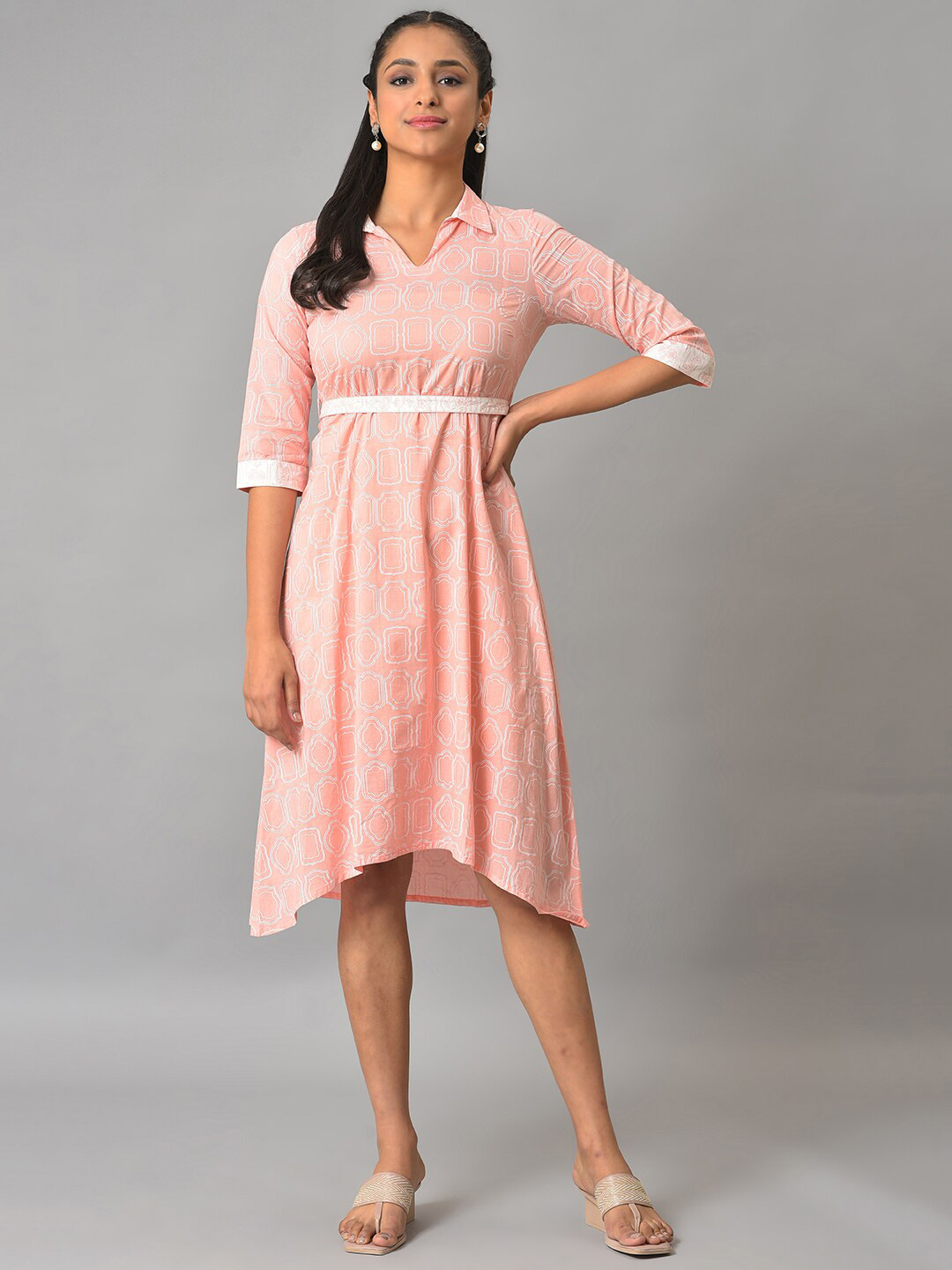Vastraa Fusion Women's Georgette A-Line Dress with Cotton Lining Chevron Pattern