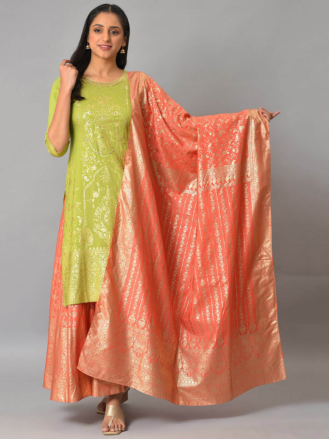 Dupatta Aurelia da donna in poliestere con stampa floreale, bianca