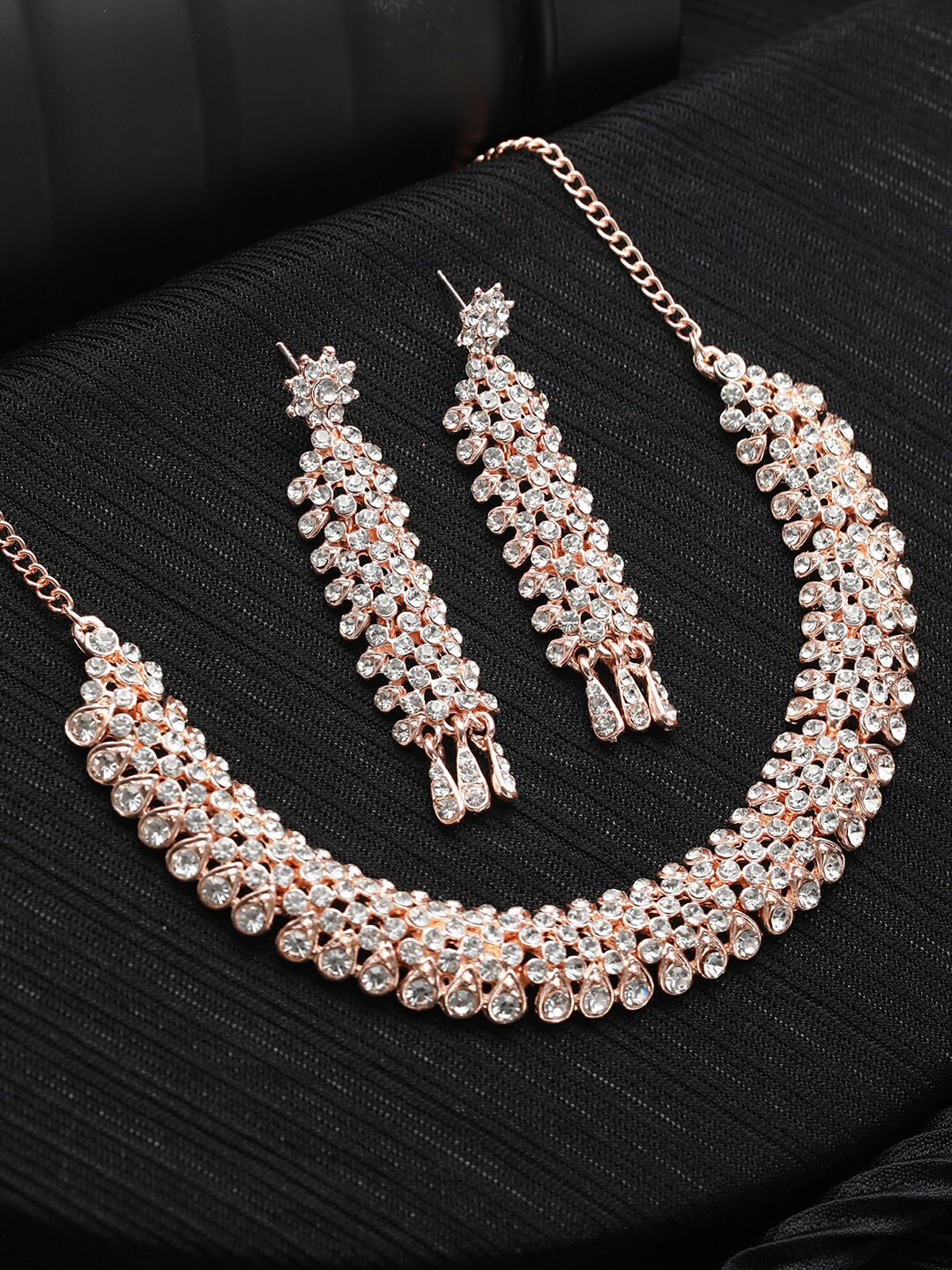 Buy Priyaasi Rose Gold Plated AD Stone Studded Jewellery Set