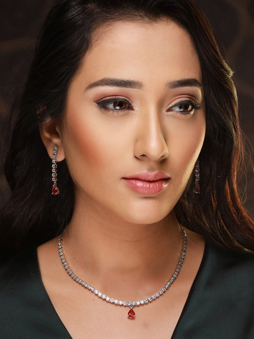 Priyaasi Women American Diamond Pearls Silver Plated Jewellery Set