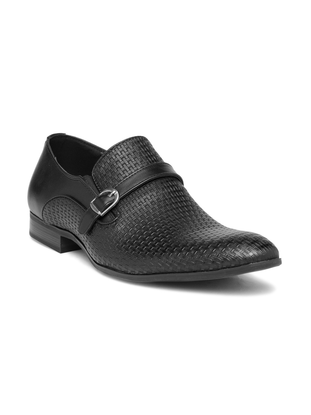Buy San Frissco Men Black Basketweave Textured Semiformal Slip Ons