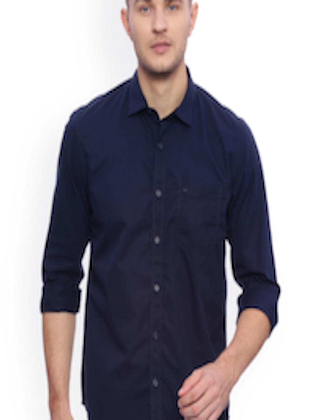 Buy Basics Men Navy Slim Fit Solid Casual Shirt - Shirts for Men ...