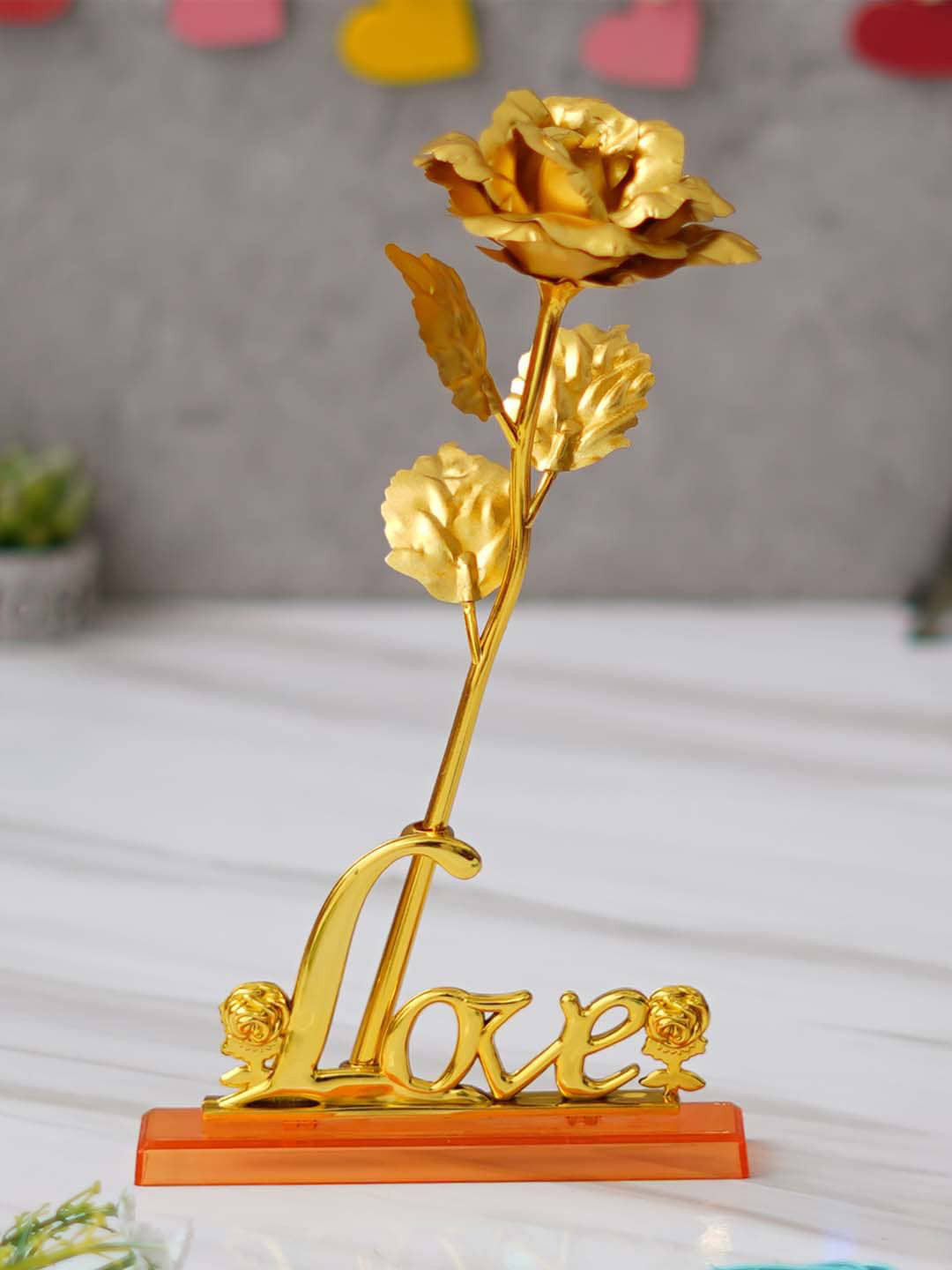 Buy ECraftIndia Valentine Gift Set Gold Toned Rose Table Decor Showpiece Showpieces for Unisex