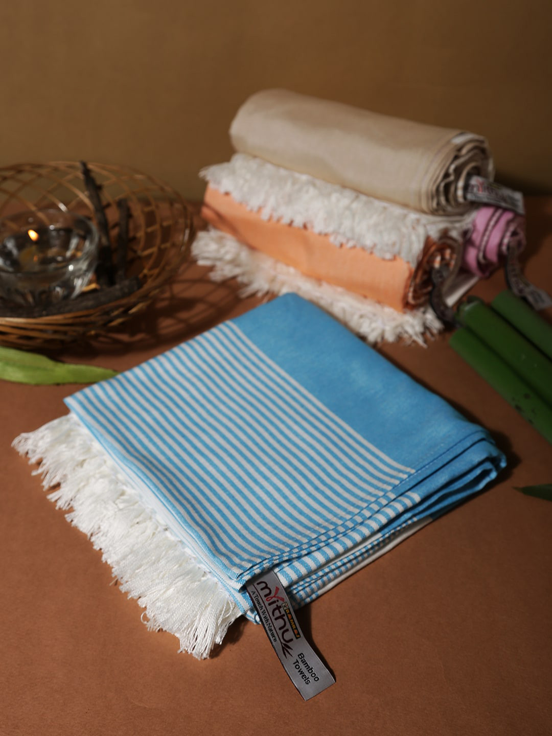 Buy Ramraj Set Of 2 Pink & Blue Striped 150 GSM Bamboo Cotton Super