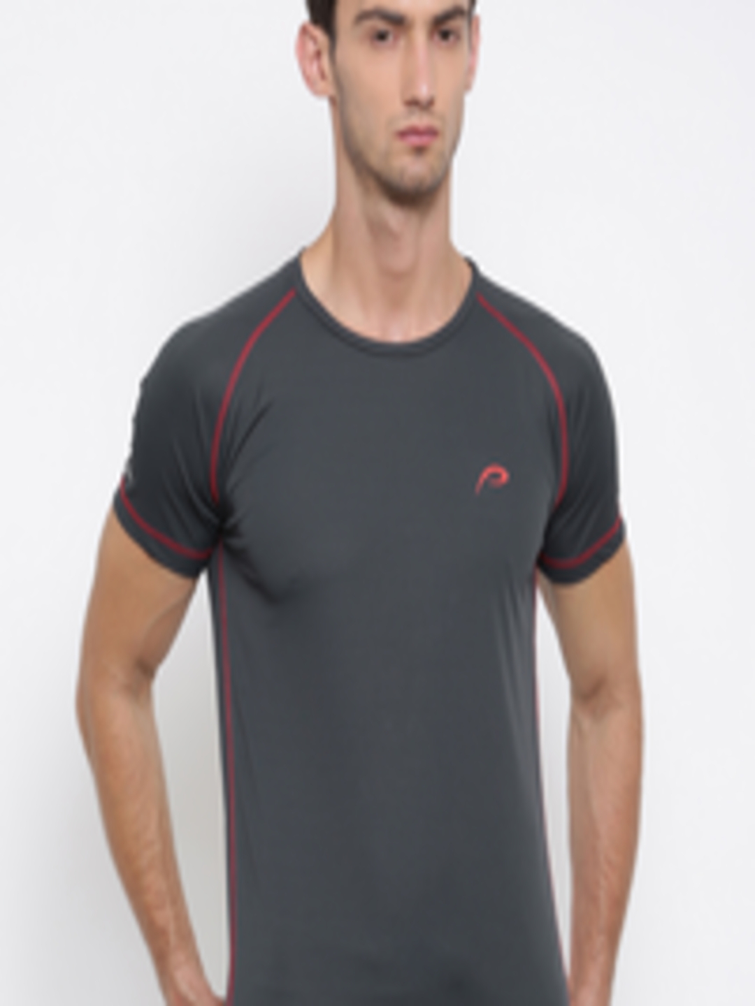 Buy Proline Active Men Charcoal Grey Solid Round Neck Training T Shirt ...