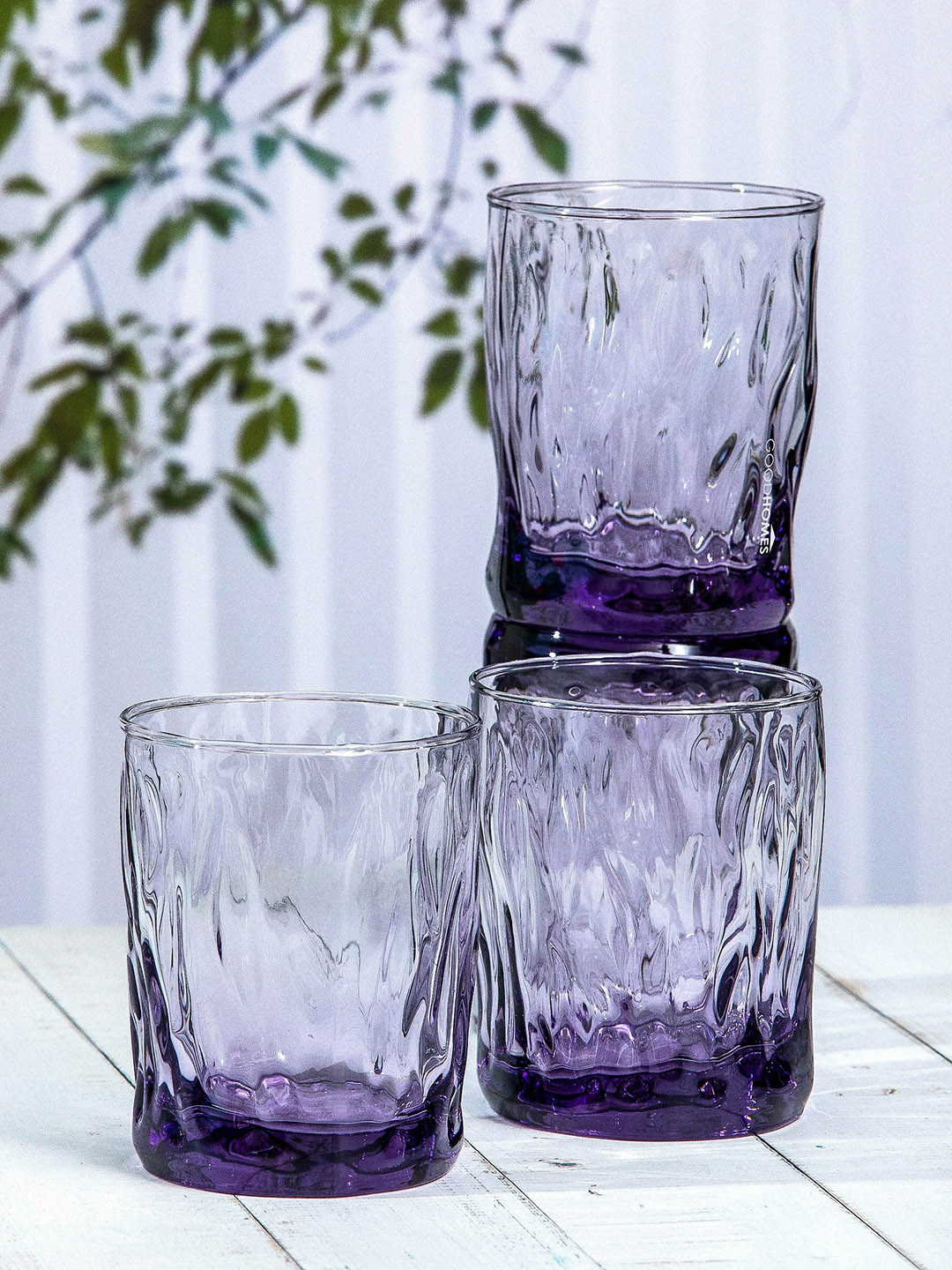 Buy GOODHOMES Set Of 6 Purple Textured Glass Tumbler Bar And