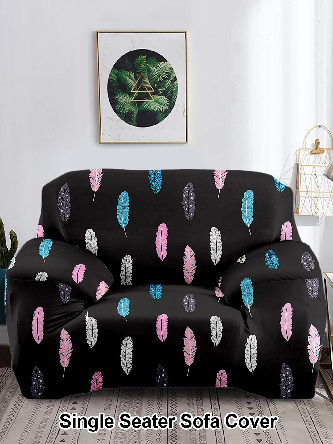 Buy Cortina Black Printed 1 Seater Sofa Cover Sofa Covers for Unisex