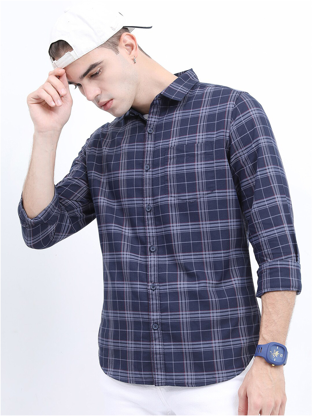 Men's Rust Standard Slim Fit Tartan Check Cotton Casual Shirt