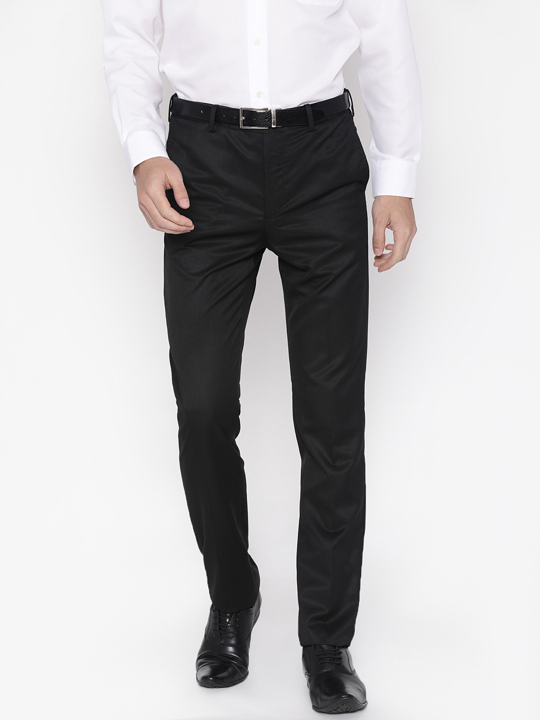 Buy Arrow Men Black Tapered Fit Solid Formal Trousers - Trousers for ...